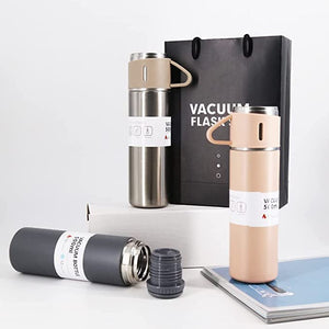 Ziloty Stainless Steel Vacuum Flask Set with 3 Steel Cups Combo for Hot and Cold Drink Flask Bottle 500ml