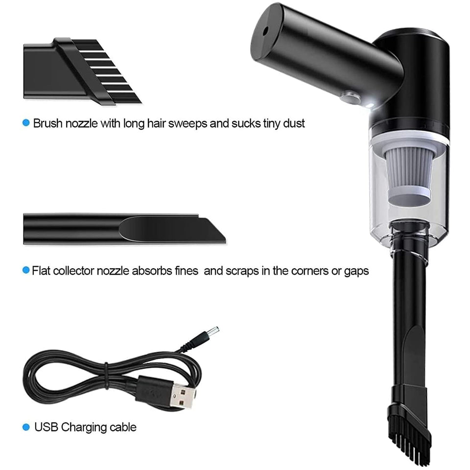 Portable High Power 2 in 1 Car Vacuum Cleaner | USB Rechargeable Wireless Handheld Car Vacuum Cleaner and Smooth Design | Built in LED Light, Portable,Wet and Dry