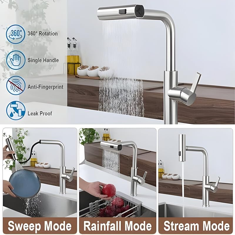 Ziloty Waterfall Kitchen Faucet, Stainless Steel Kitchen Faucet