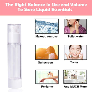 Airless Vacuum Pump Toiletry Travel Bottles, Airtight Makeup Cosmetics Refillable Plastic Dispenser Containers, Leak Proof, deal for Cream Foundation Gel Moisturizers(50ml)