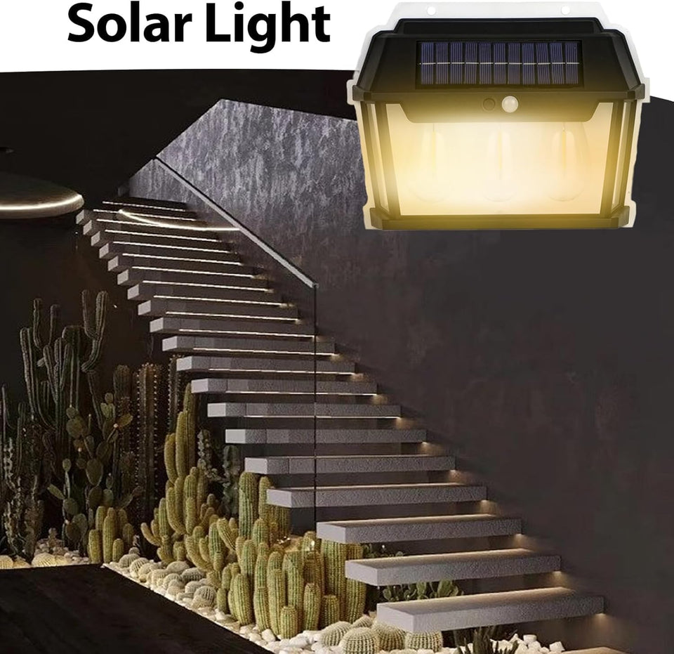 Ziloty LED Bright Outdoor Solar Lights Wall lamp Wall Lights Outdoor, Wireless Dusk to Dawn Porch Lights Fixture, Solar Wall Lantern with 3 Modes & Motion Sensor