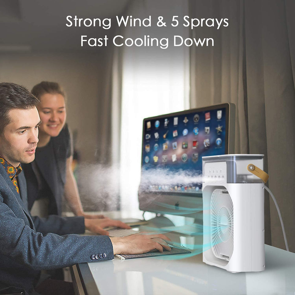 Ziloty Personal-Air-Cooler-Portable-Air-Conditioner-Fan-Mini-Evaporative-Cooler-with-7-Colors-LED-Light-1/2/3-H-Timer-3-Wind-Speeds-and-3-Spray-Modes-for-Your-Desk-Nightstand-or-Table (Multicolour)