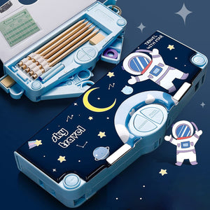Ziloty 1Pc Multifunctional Pencil Case, Large Capacity Pencil Box for Boys & Girls Students with Craft Scissor Portable Stationery Organizer, Astronaut