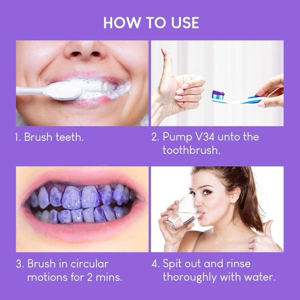 Ziloty Purple Toothpaste Instant Color Corrector Stain Remover Teeth Whitening Booster for a Brighter Smile with Fresher Breath HiSmile Men and Women tooth Solution for Yellow Stains