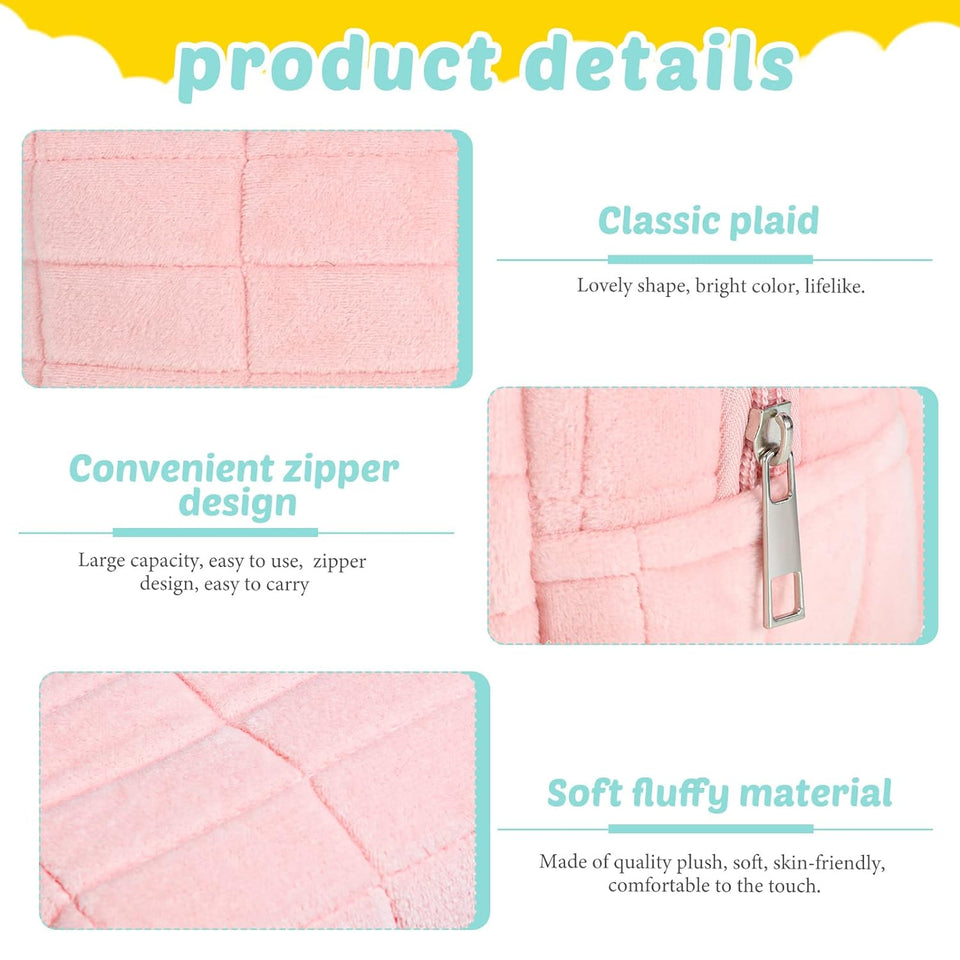 Ziloty 1 Pcs Plush Makeup Bag Checkered Cosmetic Bag Cosmetic Travel Bag Large Zipper Travel Toiletry Bag Portable Multi Functional Capacity Bag Cute Makeup Brushes Storage Bag for Women, Pink, Blue, White, pink, blue, white, approx. 4.13 x 6.69 inches