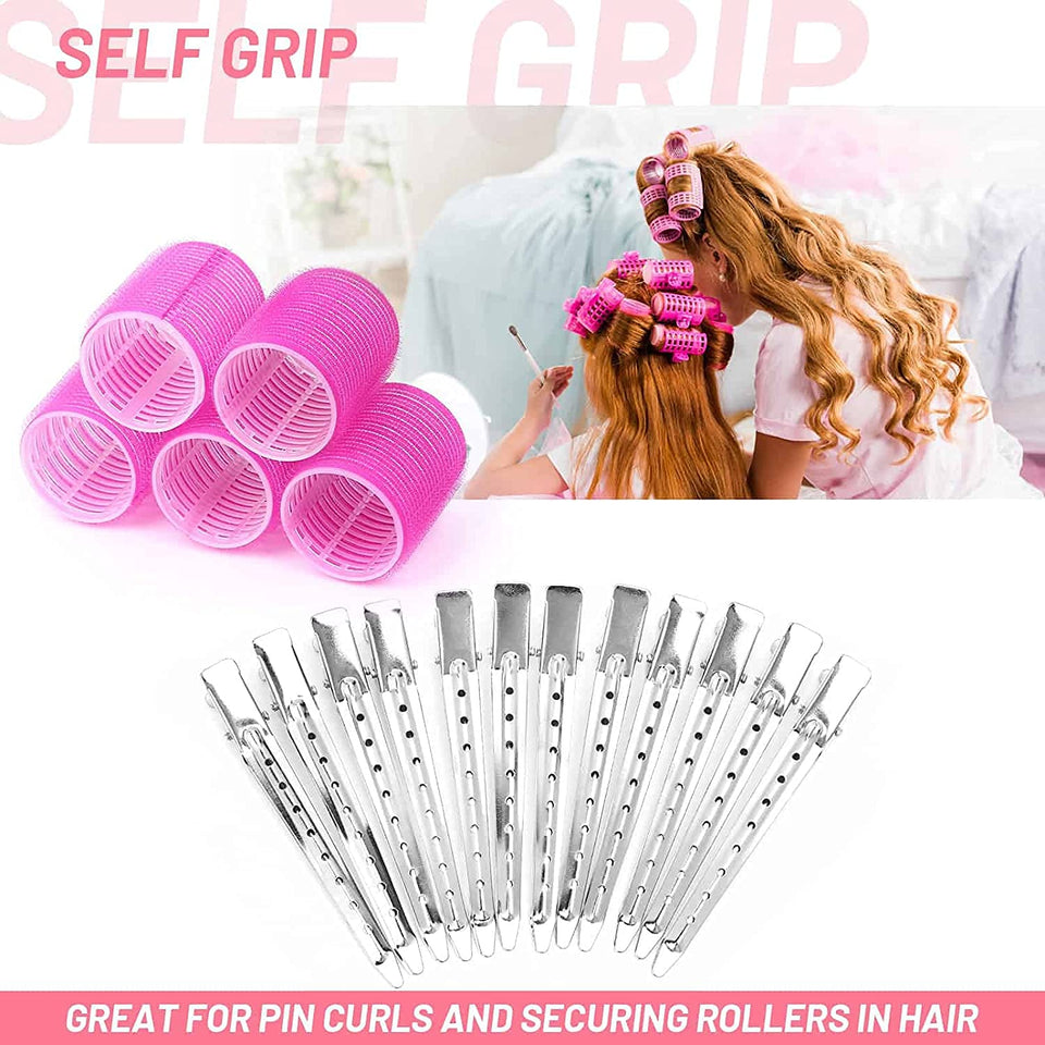 Ziloty multicolored Hair Curler Rollers for Women, 6pcs Self Grip Magic Hair Roller Clips Hairdressing Kit for Long Medium Short Hair with 12 Bang Clips & 1 Comb