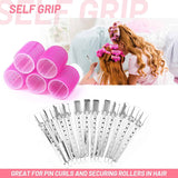 Ziloty multicolored Hair Curler Rollers for Women, 6pcs Self Grip Magic Hair Roller Clips Hairdressing Kit for Long Medium Short Hair with 12 Bang Clips & 1 Comb