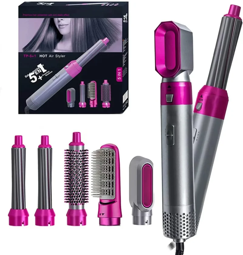 Ziloty Hot Air Brush for 5 in 1 Hot Air Styler Hair Dryer Comb Multifunctional Styling Tool Fast Heating Crimper Wand Manual Curler in All Hair Type, Negative Ion Comb for Straightening Special Warranty