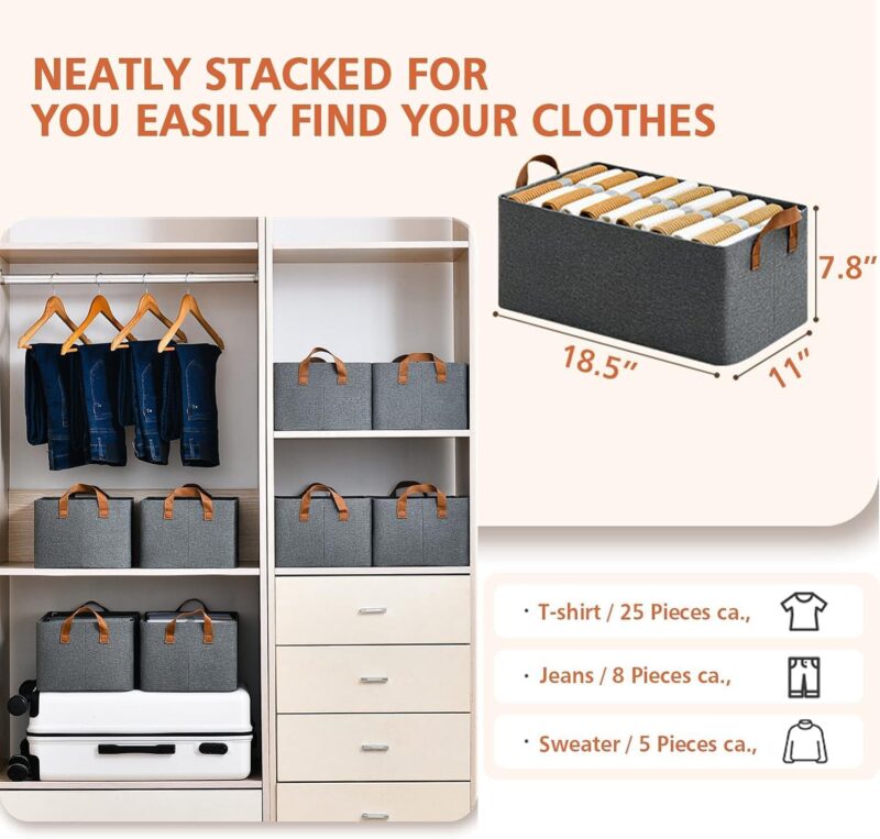 Ziloty Wardrobe Organizer for Clothes with Metal Frame, Extra Large Clothes Organiser for Wardrobe, Durable 600D Oxford Fabric Cupboard Organizer for Clothes Pants Shirts Saree(27Ltr*6, Grey) - Image 5