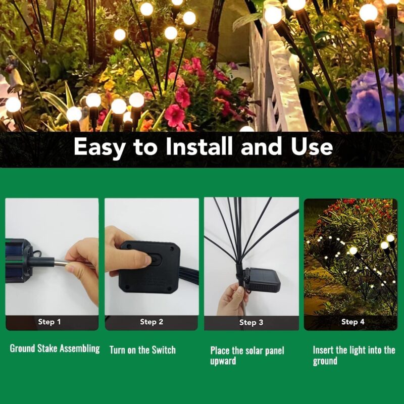 Ziloty Firefly Outdoor Solar Lights | 8 Led | With Flash Mode | Starburst Swaying Solar Garden Light | Outdoor Decoration | Waterproof | Path Lights For Pots, Balcon, Pathway (8 Led) - Plastic - Image 3