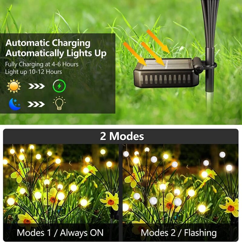 Ziloty Firefly Outdoor Solar Lights | 8 Led | With Flash Mode | Starburst Swaying Solar Garden Light | Outdoor Decoration | Waterproof | Path Lights For Pots, Balcon, Pathway (8 Led) - Plastic - Image 7