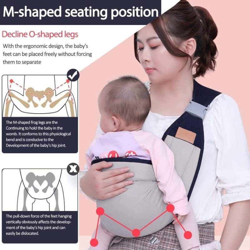 Ziloty Versatile One-Shoulder Baby Carrier: Adjustable Hip Wrap with Mesh & Cotton Fabric for Newborns, Half Wrap Hip, Adjustable, Lightweight & Natural Cotton, Baby Sling Carrier (Grey) - Image 4