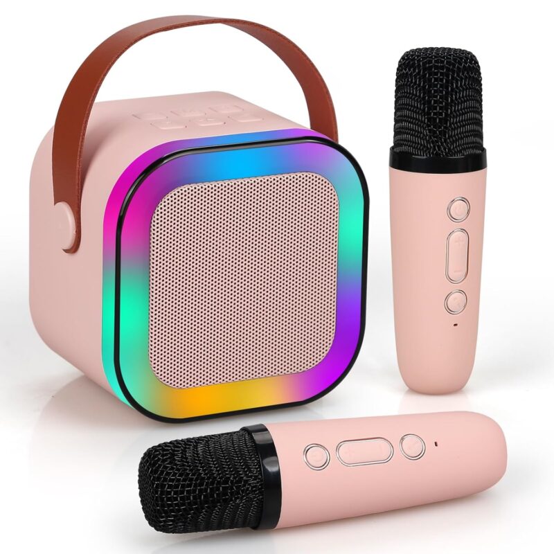 Ziloty Mini Portable Karaoke Machine for Kids Adults with Wireless Mics Portable Bluetooth Speaker & Dynamic Lights Birthday Gift for Girls, Boys & Toddlers-Multi Colours (mic Square)