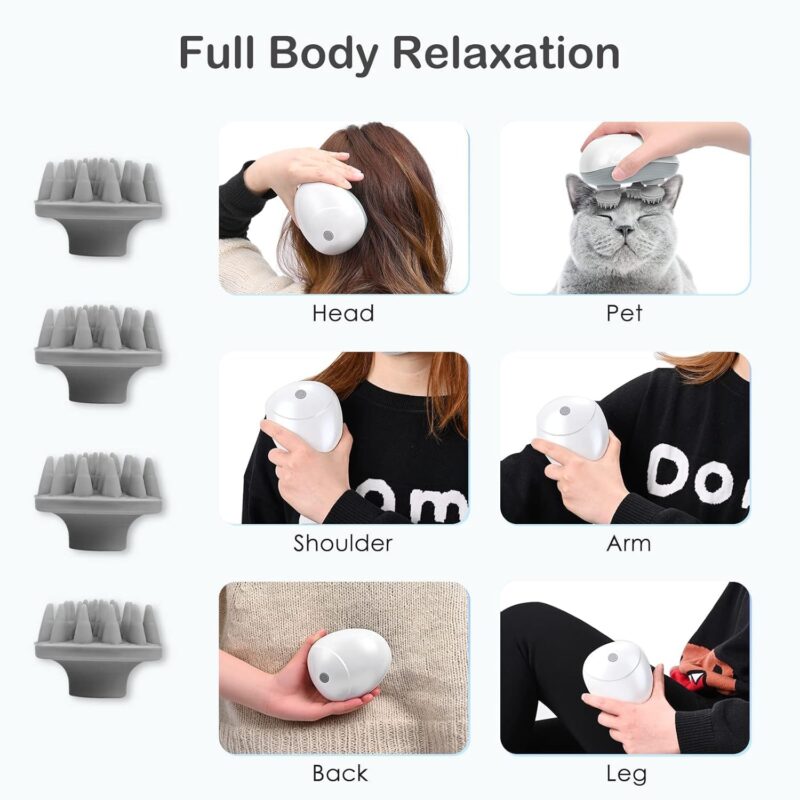 Dangfly Electric Head,Scalp Massager | Rechargeable Head Kneading Massage Machine | 3 Speed Mode Handheld.Portable,Scalp Scratcher Body Massager for Hair Growth,Deep Clean & Stress Relaxation (White) - Image 6