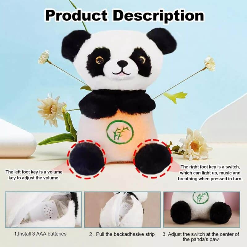 Dangfly Portable Plush Baby Toy with Music, Sounds, Lights and Breathing Motion, Breathing Toy with Lights | Gift for Kids | Size 30cm,Pack of 1 (Breathing Panda) - Image 3