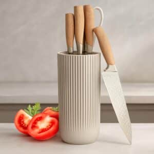 Zilotyshopping 6-Piece Kitchen Knife Set with Block – Razor-Sharp German Stainless Steel Knives – Chef, Bread, Vegetable, Tomato Knife – Lightweight, Durable & Dishwasher Safe