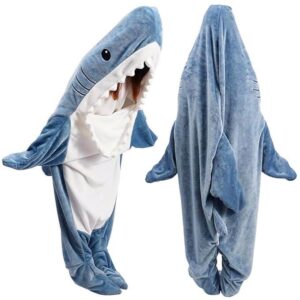 Zilotyshopping Adult Shark Blanket Hoodie – Soft Fleece Wearable Sleeping Bag (L, Fits 155–168 cm, 40–57 kg)