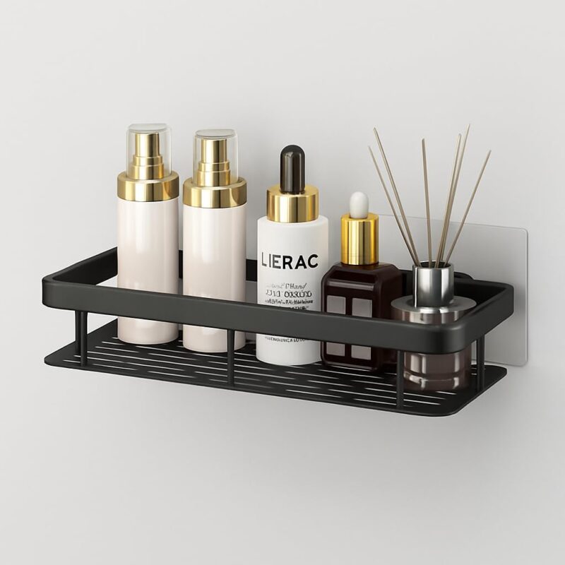 Zilotyshopping Wall-Mounted Stainless Steel Shelf with Towel Holder & Hooks – Chrome Finish Bathroom Organizer for Home & Hotel Use (Black 1 pcs) - Image 6