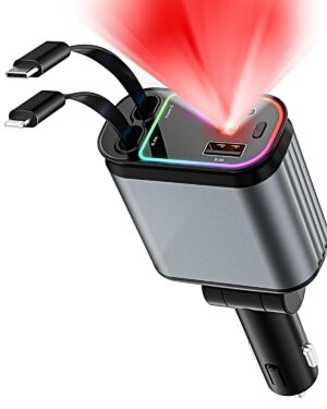 Zilotyshopping Retractable Car Charger with Starlight Projection on Car Roof | Car Accessories Super Fast Car Charger 4 in 1 | Compatible with iPhone and Android | Retractable Cables 32 Inches