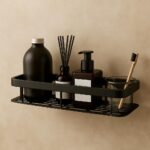 Zilotyshopping Wall-Mounted Stainless Steel Shelf with Towel Holder & Hooks – Chrome Finish Bathroom Organizer for Home & Hotel Use (Black 1 pcs)