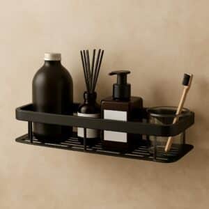 Zilotyshopping Wall-Mounted Stainless Steel Shelf with Towel Holder & Hooks – Chrome Finish Bathroom Organizer for Home & Hotel Use (Black 1 pcs)