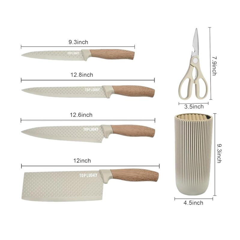 Zilotyshopping 6-Piece Kitchen Knife Set with Block – Razor-Sharp German Stainless Steel Knives – Chef, Bread, Vegetable, Tomato Knife – Lightweight, Durable & Dishwasher Safe - Image 2
