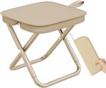 Zilotyshopping Premium Alloy Steel Foldable Camping Stool | Ultra-Light Portable Folding Chair | Collapsible Outdoor Footstool for Travel, Hiking, Fishing, Picnic, BBQ & Trekking – Compact & Durable (Beige, 1.6 lbs)