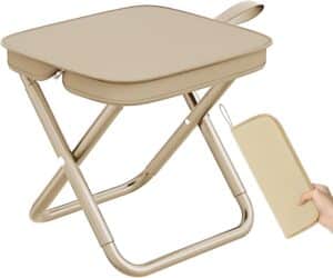 Zilotyshopping Premium Alloy Steel Foldable Camping Stool | Ultra-Light Portable Folding Chair | Collapsible Outdoor Footstool for Travel, Hiking, Fishing, Picnic, BBQ & Trekking – Compact & Durable (Beige, 1.6 lbs)