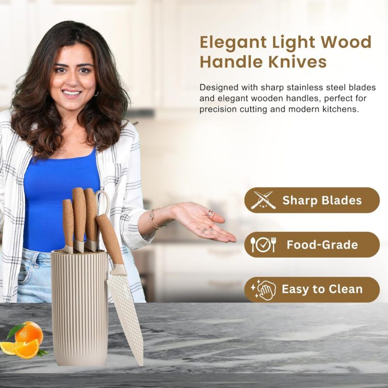 Zilotyshopping 6-Piece Kitchen Knife Set with Block – Razor-Sharp German Stainless Steel Knives – Chef, Bread, Vegetable, Tomato Knife – Lightweight, Durable & Dishwasher Safe - Image 3