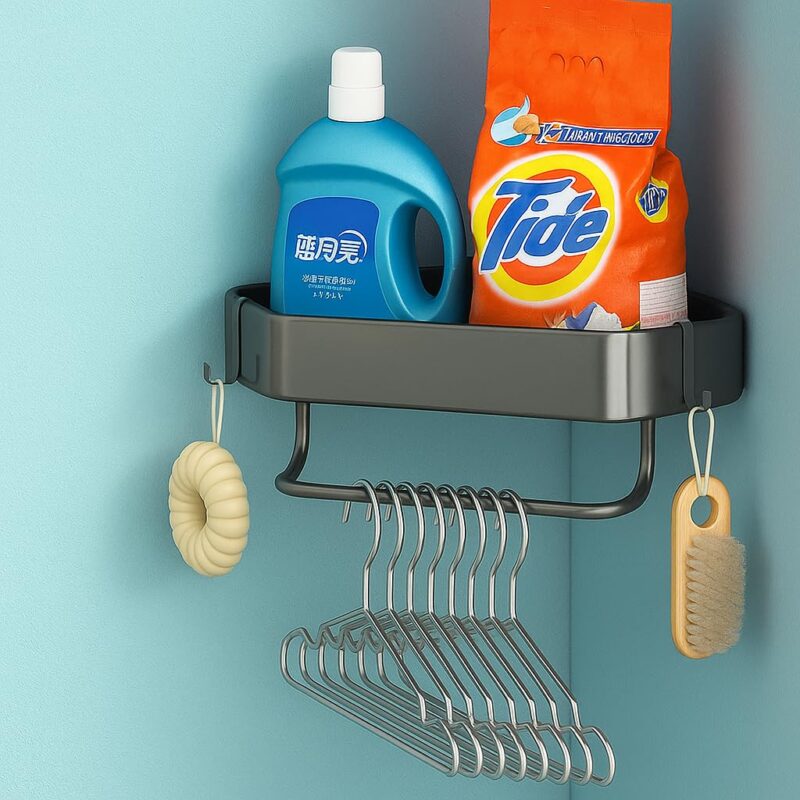 Zilotyshopping Wall-Mounted Stainless Steel Shelf with Towel Holder & Hooks – Chrome Finish Bathroom Organizer for Home & Hotel Use (2 Pcs Bath Shelf) - Image 6