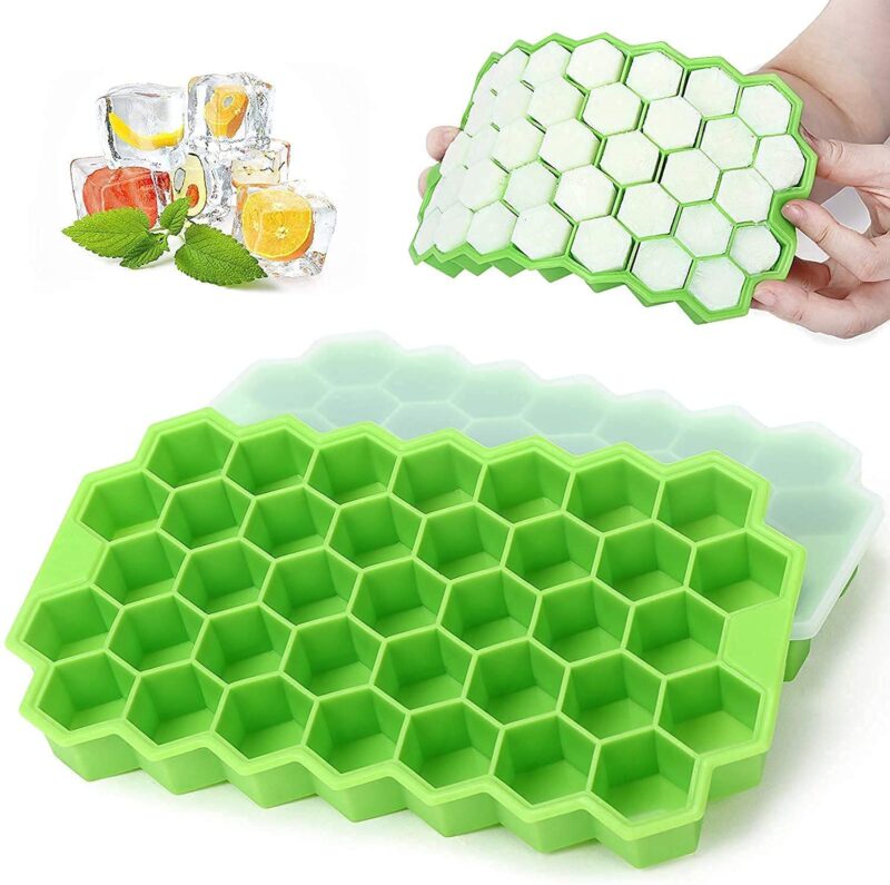Zilotyshopping HONEYCOM with lid - Pack of 1 Silicone Ice Cube Molds, Flexible 37 Ice Trays BPA Free, for Whiskey Cocktail, Stackable and Safe Ice Cube Small Cubes Fridge Bar Soft Tray - Image 4