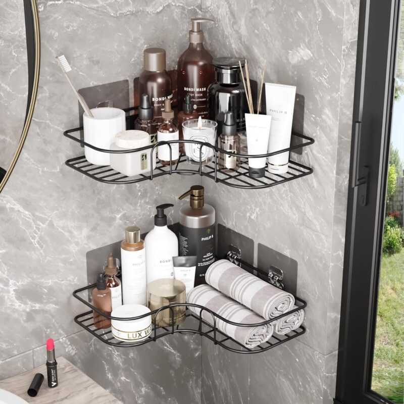 Zilotyshopping Wall-Mounted Stainless Steel Shelf with Towel Holder & Hooks – Chrome Finish Bathroom Organizer for Home & Hotel Use (2Pcs Corner) - Image 6