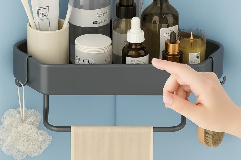 Zilotyshopping Wall-Mounted Stainless Steel Shelf with Towel Holder & Hooks – Chrome Finish Bathroom Organizer for Home & Hotel Use (2 Pcs Bath Shelf) - Image 5