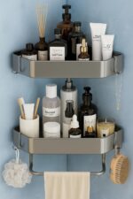 Zilotyshopping Wall-Mounted Stainless Steel Shelf with Towel Holder & Hooks – Chrome Finish Bathroom Organizer for Home & Hotel Use (2 Pcs Bath Shelf)