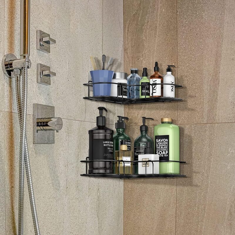 Zilotyshopping Wall-Mounted Stainless Steel Shelf with Towel Holder & Hooks – Chrome Finish Bathroom Organizer for Home & Hotel Use (2Pcs Corner) - Image 4