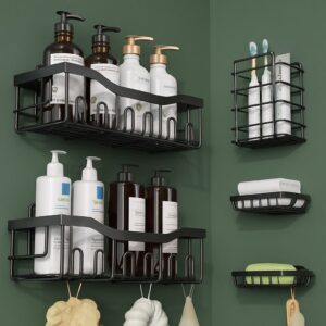 Zilotyshopping Wall-Mounted Stainless Steel Shelf with Towel Holder & Hooks – Chrome Finish Bathroom Organizer for Home & Hotel Use (5 Pcs Combo)