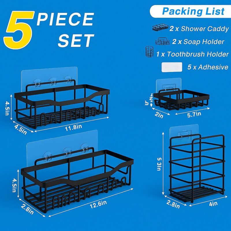 Zilotyshopping Wall-Mounted Stainless Steel Shelf with Towel Holder & Hooks – Chrome Finish Bathroom Organizer for Home & Hotel Use (5 Pcs Combo) - Image 2