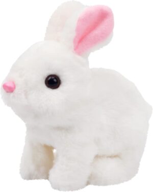 Zilotyshopping Hopping Walking Bunny Toy with Sound – Interactive Jumping Rabbit with Wiggling Ears & Moving Nose | Educational Toy for Kids (White)