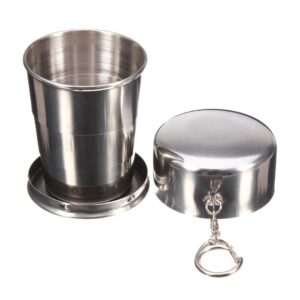 Zilotyshopping 140 ml Stainless Steel Folding Glass – Collapsible Portable Drinking Cup with Lid | Compact, Durable & Travel Friendly