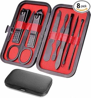 Zilotyshopping Black 8 Pcs Manicure Nail Tools Set – Professional Nail Care Kit for Trimming, Shaping & Grooming | Durable Stainless Steel Tools with Portable Case